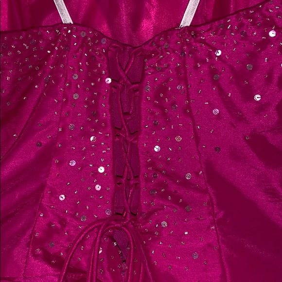 Fuchsia sequin corsetback Formal Homecoming dress - Picture 5 of 6